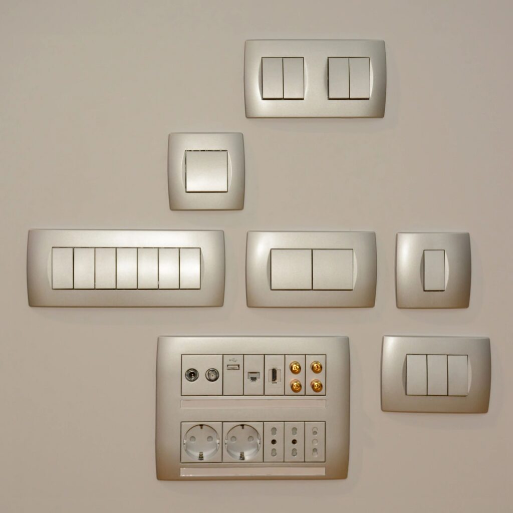 Set of white switches white modern style closeup for design