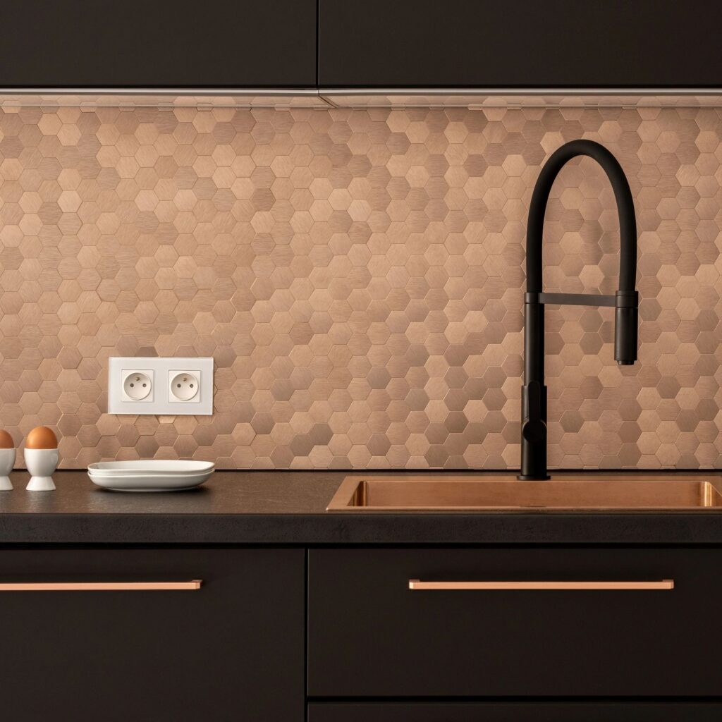Black and copper kitchen, close-up