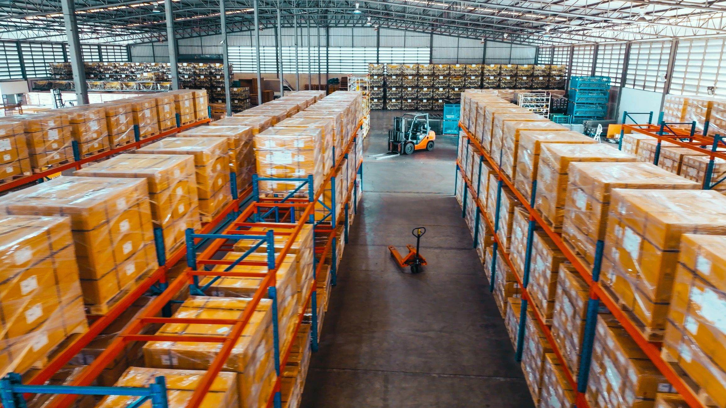 Warehouse packages prepared for shipping and delivery
