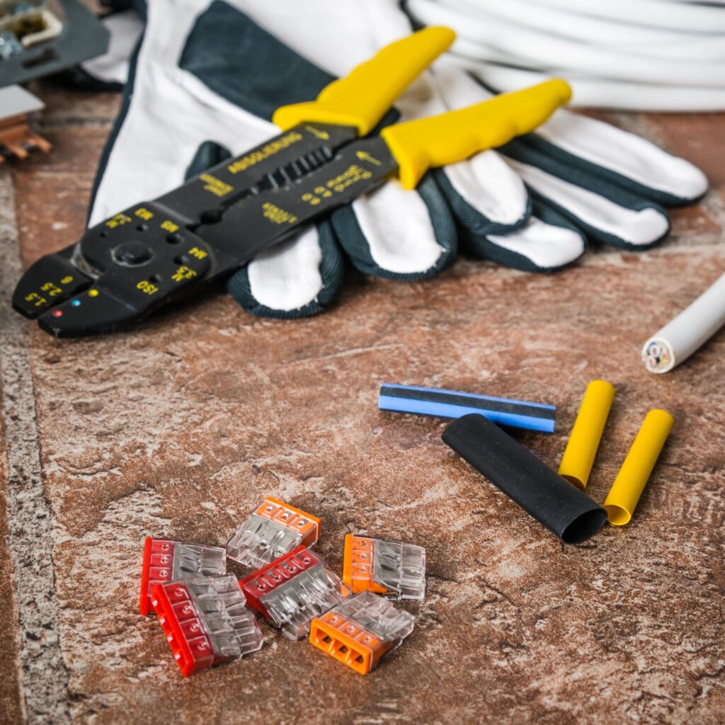 Tools for electrical installation, close-up